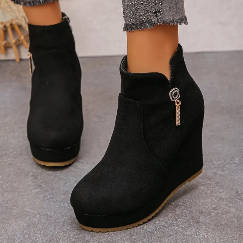 New Autumn Winter Stylish Women Ankle Boots 2026 Sexy Platform Round Toe Wedges Boots Woman Ladies Chunky Shoes Zapatos De Mujer