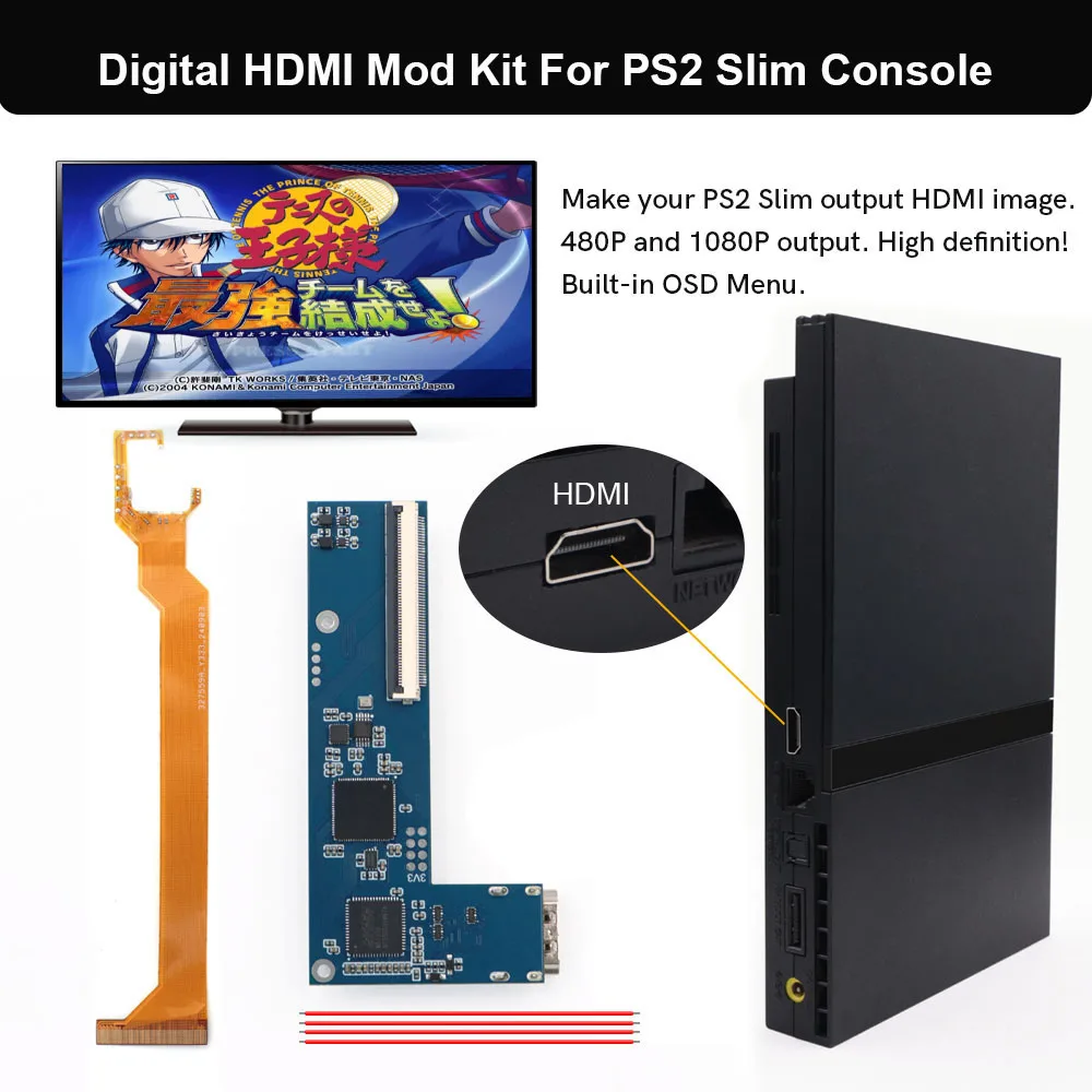 1080P PS2 Slim HDMI Mod Kit Hispeedido PS2 Slim Digital to Digital HDMI Mod Kit For PS2 Slim Console