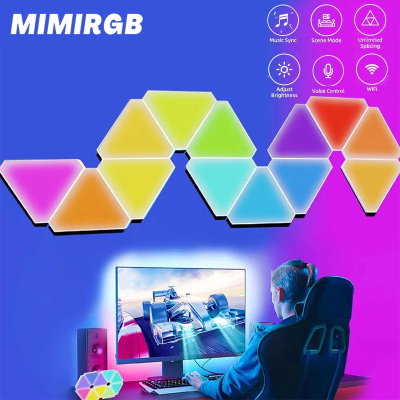 Lampade da parete per atmosfera interna RGB WIFI APP Bluetooth LED triangolo lampada quantistica luce notturna gioco fai da te decorazione della camera da letto di casa