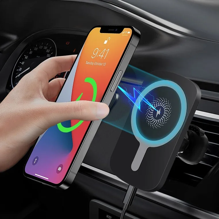 15W Magnetic Wireless Car Charger Mount Stand for iPhone 13 12 Pro Max Mini Automatic Magnet Air Vent Fast Charging Phone Holder