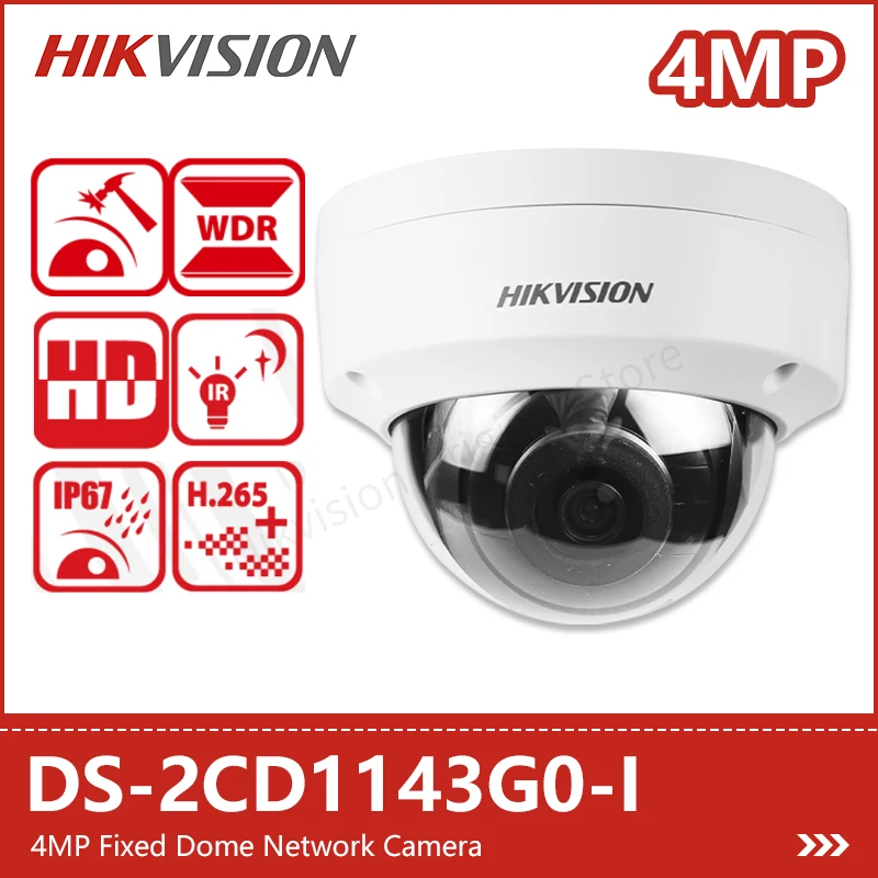 Hikvision 4MP Dome Camera DS-2CD1143G0-I Waterproof Vandal Resistant IP67 IK10 2K Security Camera Night Vision 30m Smart H.265+