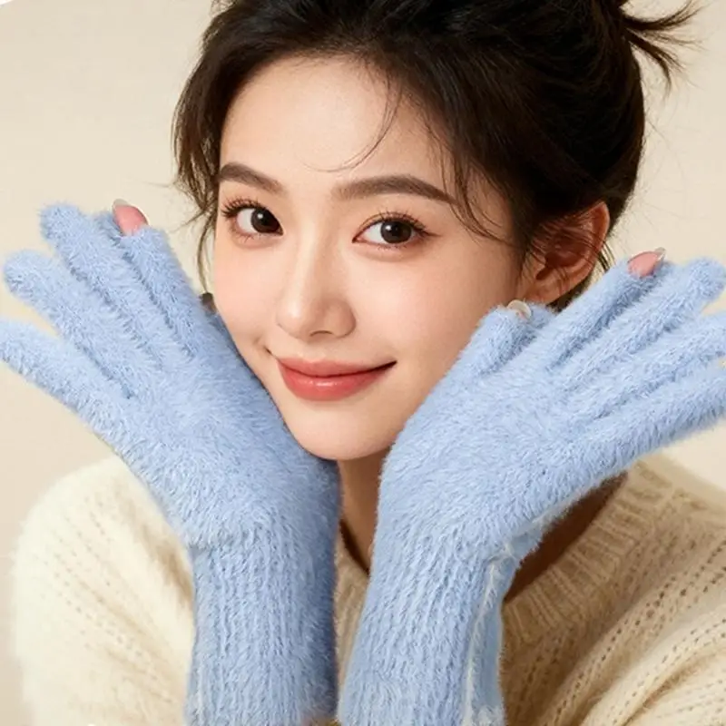 قفازات واقية متعددة الاستخدامات للطقس البارد مع غزل المنك المقلد للرجال والنساء والأطفال الزي اليومي للطلاب Y08E #5