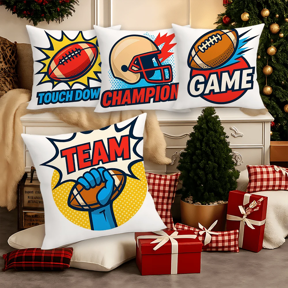 4pcs Comic Football Theme digital printing pillow cover Short plush Suitable living rooms bedrooms sofas throw cushion cover