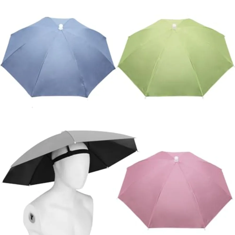 

4 Pack Umbrella Hats, 27" Hands-Free Head Umbrella Hats for Adult, Folding Waterproof Umbrella Cap With Head Strap for Outdoor