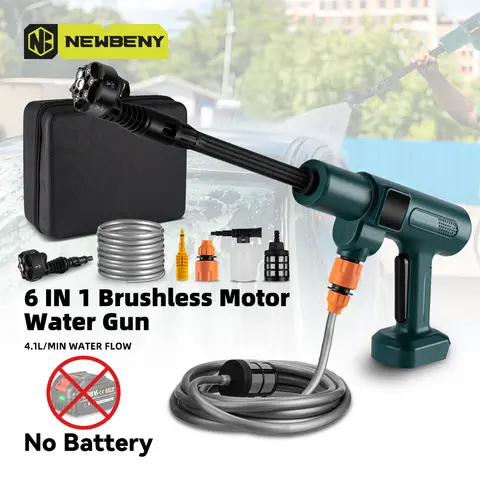 NEWBENY 200Bar Brushless High Pressure Car Washer Gun 6 IN 1 Electric Washing Spray Gun Without Battery  For Makita Battery Pin