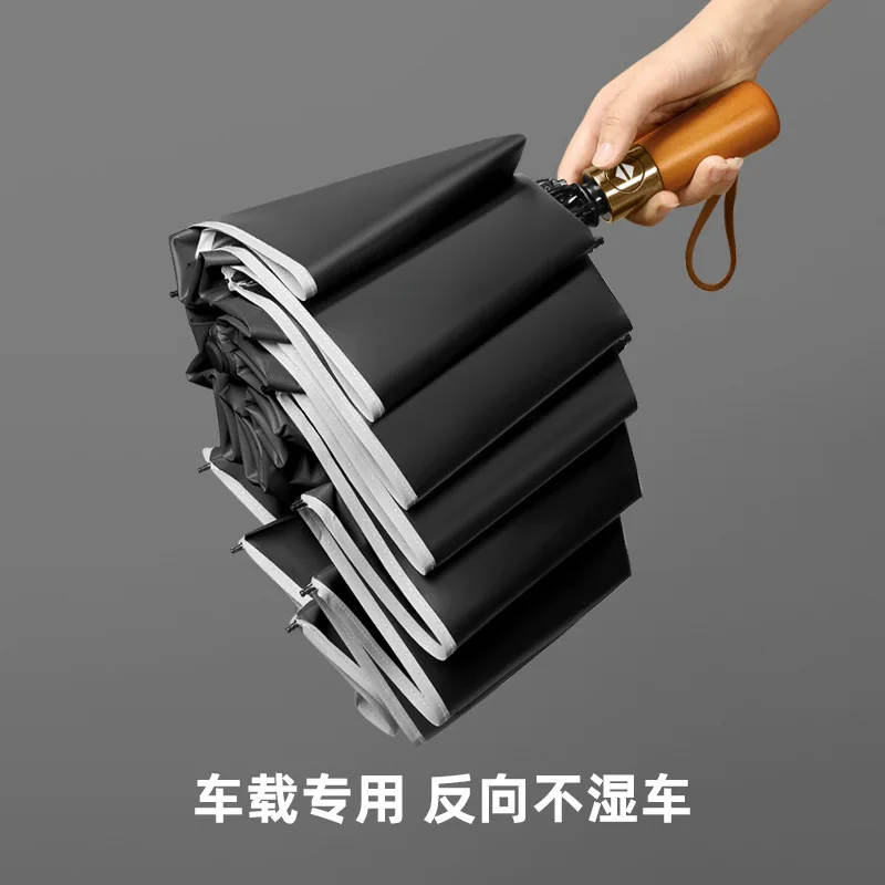 Automatic ten-bone folding reverse umbrella tri-fold reflective strip men and women business umbrella UV protection umbrella