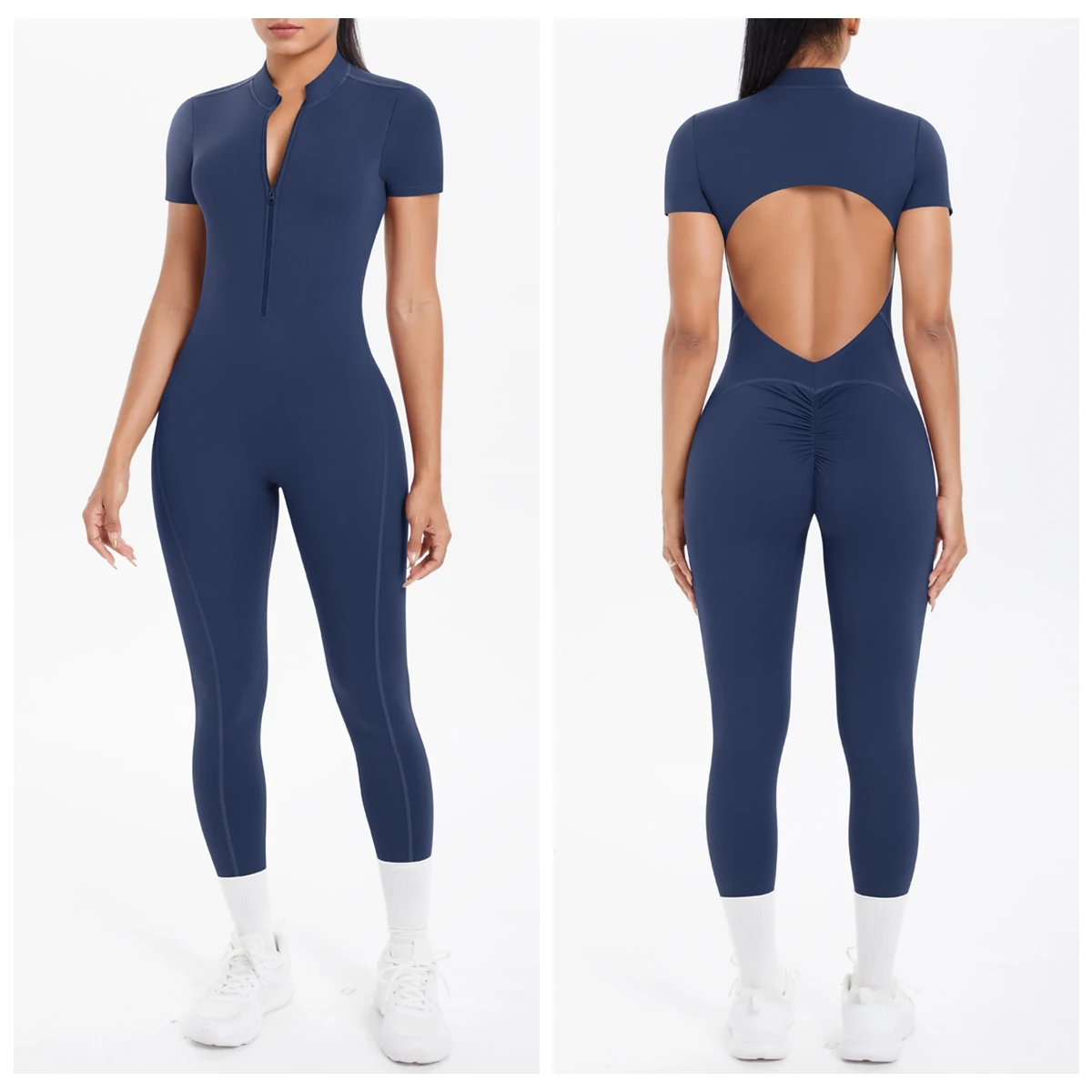 

Бесшовное спортивное боди на молнии 2024 — женский комбинезон с начесом и встроенным бюстгальтером, одежда для бега для йоги с длинными рукавами