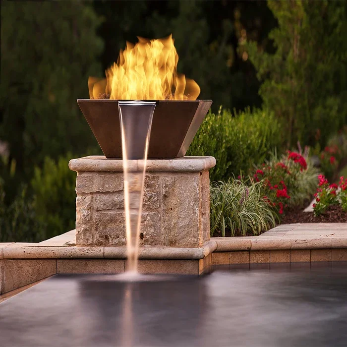 Outdoor Decorative Corten Steel Swimming Pool Decorations Water Feature Fire Pits