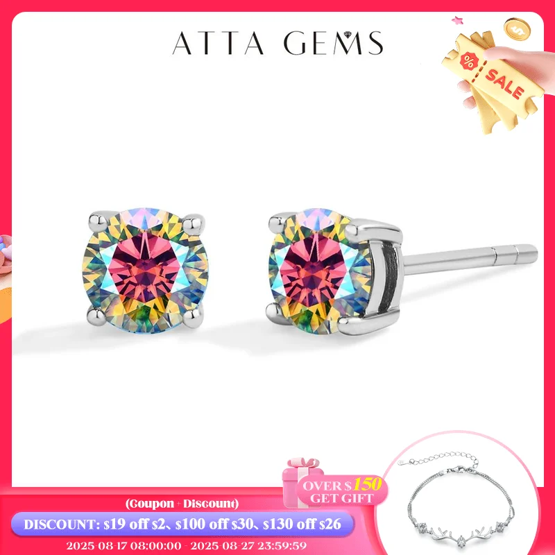 

ATTAGEMS Colored Moissanite Stud Earrings For Women 0.5CT D Color S925 Silver Pass Diamond Test Wedding Party Gift Fine Jewelry