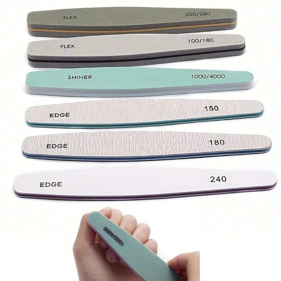 Nail File and Buffer Set, 6Pcs Professional Nail File Kit for Nail Acrylic Nail Files Emery Board Mix Grit