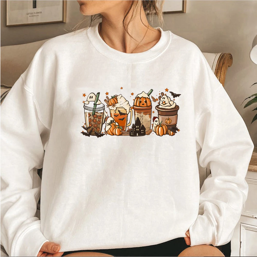 Fall Coffee Sweatshirt Cute Fall Hoodies Thanksgiving Pullovers Halloween Gift Unisex Long Sleeve Sweatshirt Coffee Lover Tops