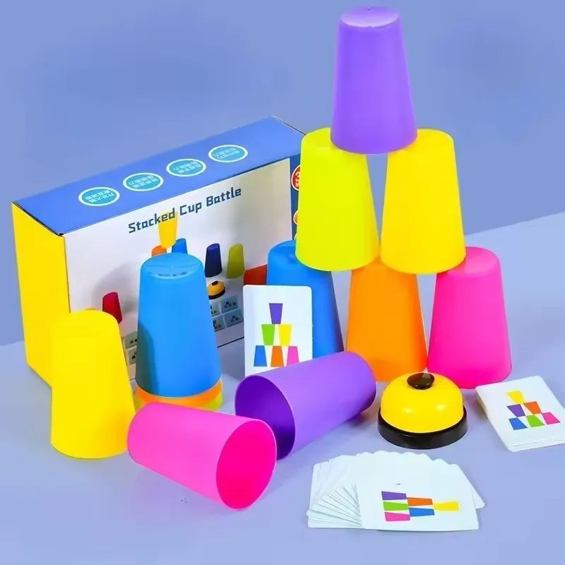 Stack Cup Game With Card Montessori Toys Kid Educational Intellectual Enlightenment Color Cognition Logic Training Children Gift
