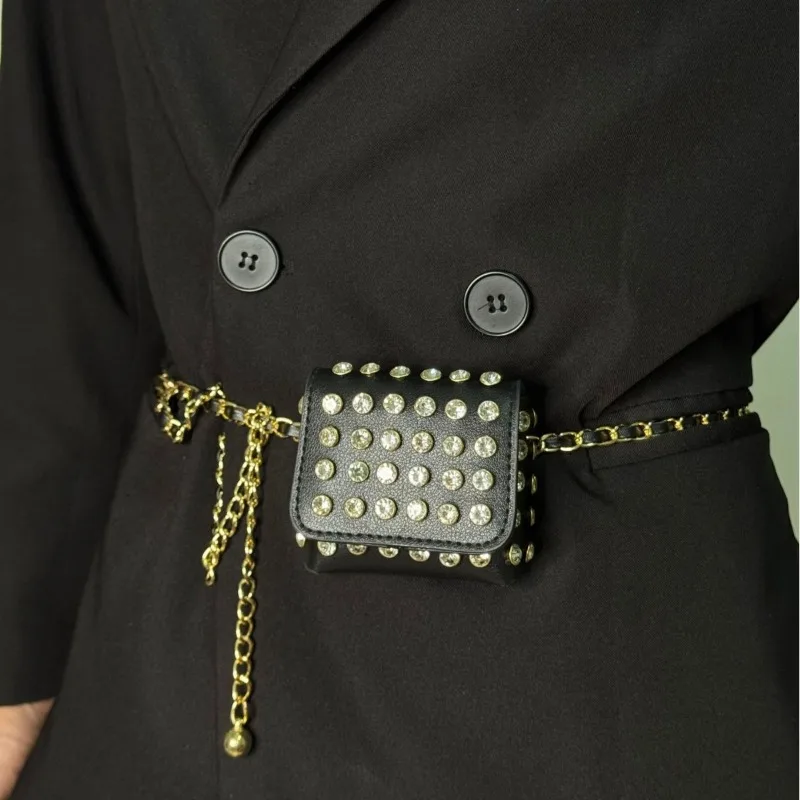 

Fashion Rivet Mini Waistpack Shoulder Bag Elegant Belt Bag For Women Punk Accessories Gothic Purses Jeans Waistband Female