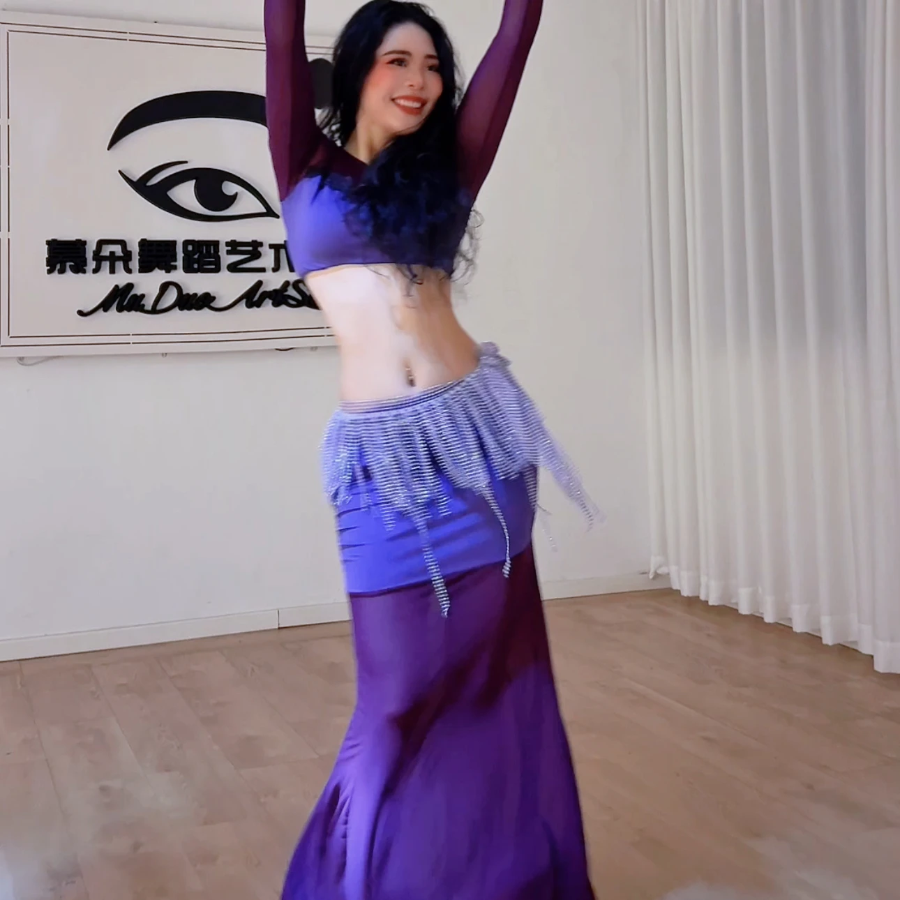 Traje de dança do ventre feminino malha manga comprida top + saia longa rabo de peixe sexy 2 peças conjunto de desempenho profissional de dança oriental