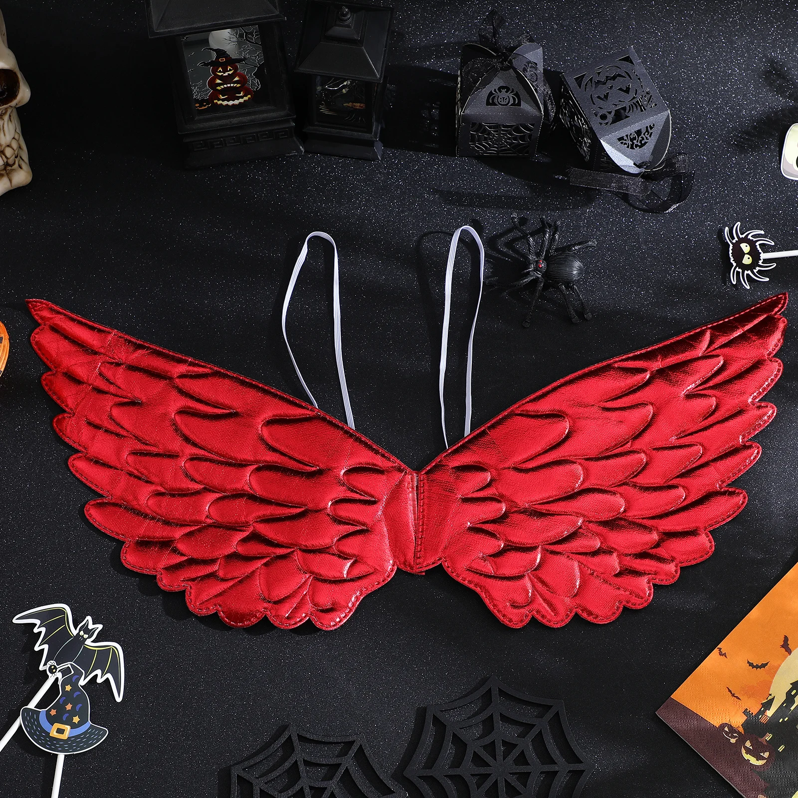 1Set Duivel Vleugels Hoorn Hoofdband Kostuum Set Rode Elastische Haarhoepel voor Halloween Carnaval Cosplay Party Festival Gift Accessoire