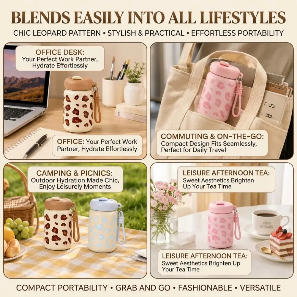 360ml Stainless Steel Tumbler Leopard Print 304 Steel Sippy Coffee Cup Lightweight 3 Colors Portable Insulated Mug