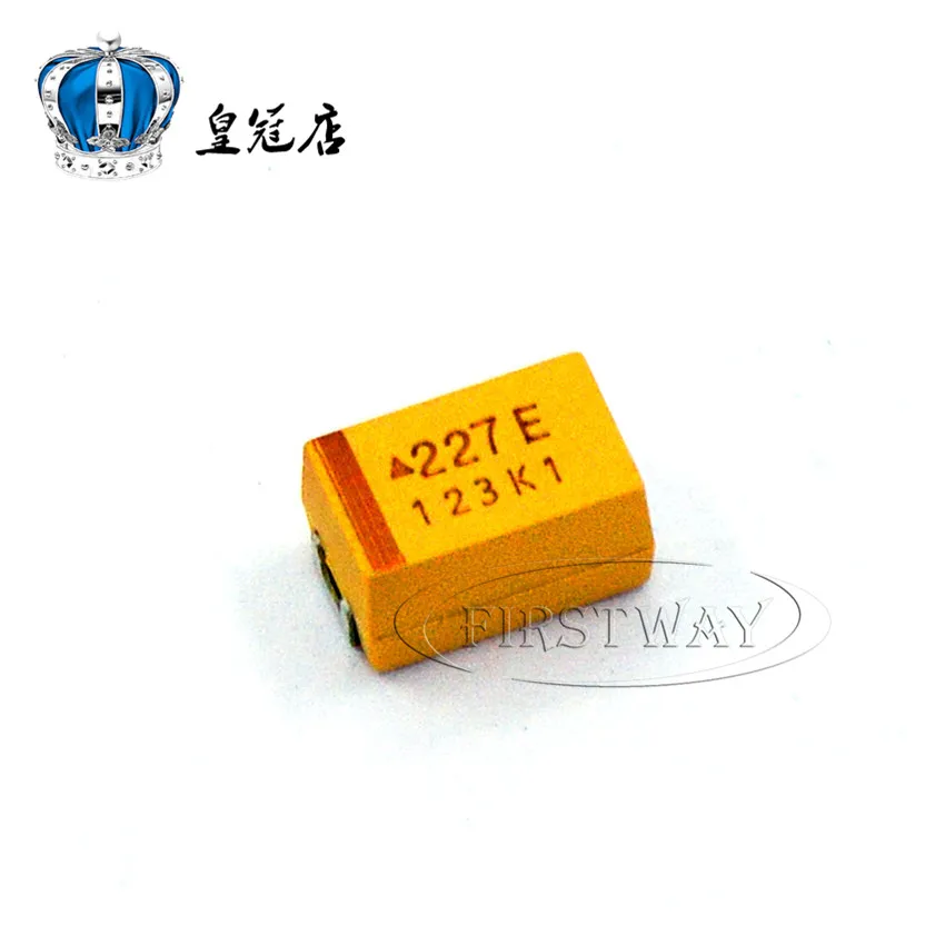 100PCS/LOT SMD tantalum capacitor 25V 220UF 227E 7343 Type E Yellow