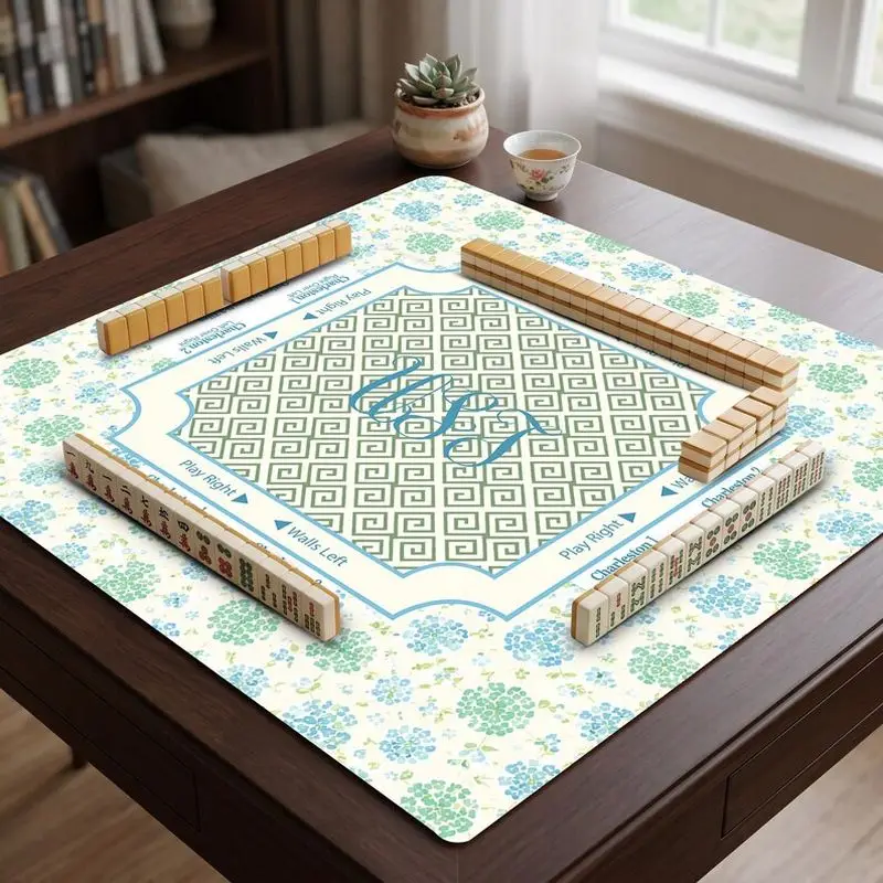 VIKAMA Hydrangea Floral Mahjong Mat Geometric Zoned Non Slip Pad Girly Fresh American Mahjong Game Cover