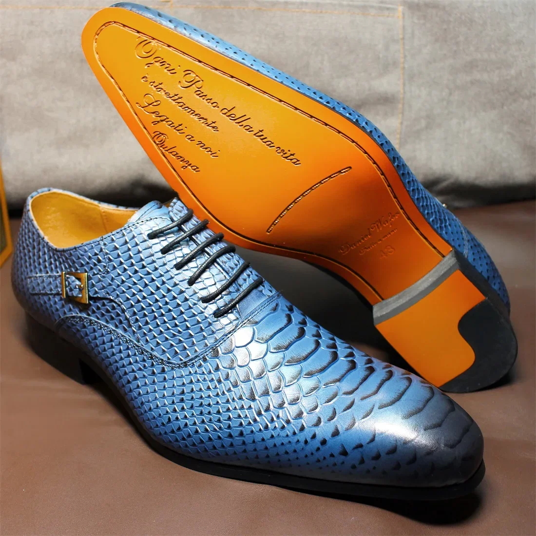 Daniel Wafer Luxury Man Genuine Leather Shoes Snake Skin Prints Formal Black Blue Lace Up Pointed Toe Oxford Dress Shoes for Men