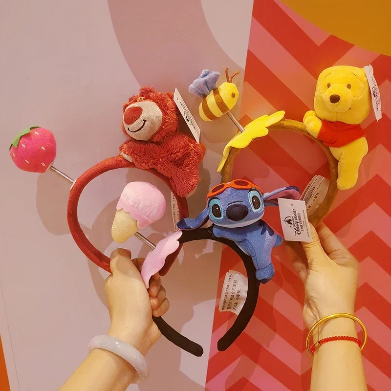 

Disney Doll Hair Band Stitch Lotso Pooh Bear Cartoon Three-dimensional Doll Headwear Plush Wash Face HairBand Girl Surprise Gift