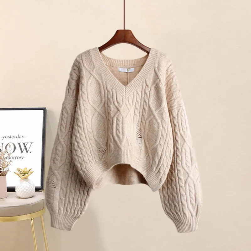

plus Size Women's Sweater Spring New Gentle Sle Small Size Milk System Knitwear Design Sense Lazy Sle Top