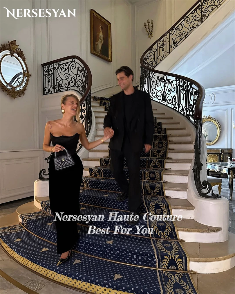 Nersesyan luxe noir sirène robes de soirée épaules dénudées Stretch Satin robes formelles dos nu invité robe de soirée personnalisé
