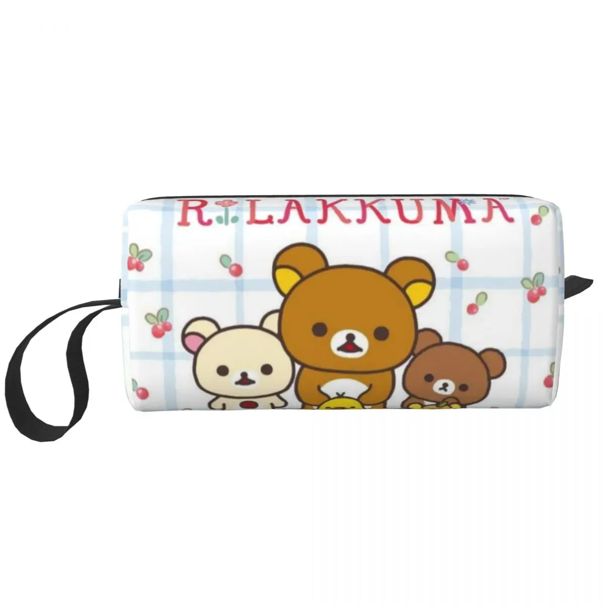 Custom Rilakkuma Cherry Toiletry Bag for Women Cartoon Animation Makeup Cosmetic Organizer Ladies Beauty Storage Dopp Kit Case