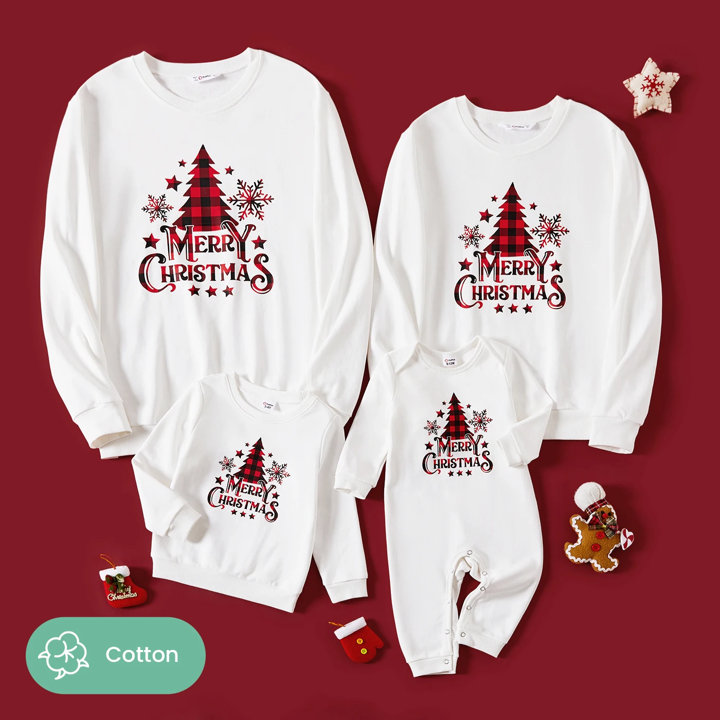 

PatPat Christmas Family Look Cotton Tops for Adults and Children