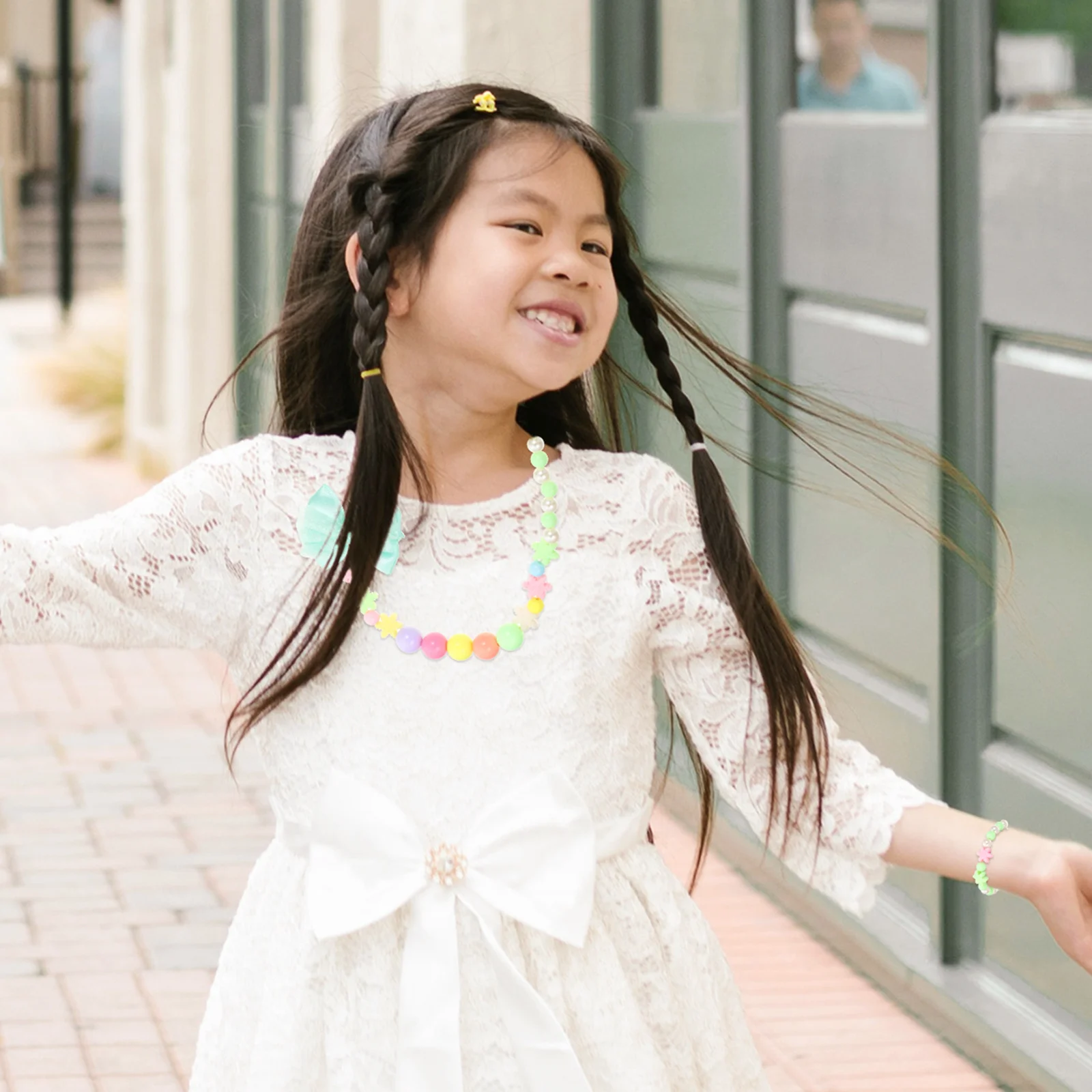 Juego de 3 collares y pulseras con pajarita, joyería para niños, regalo de fiesta para niñas, collar con cuentas, joyería para niños pequeños, actuación de danza