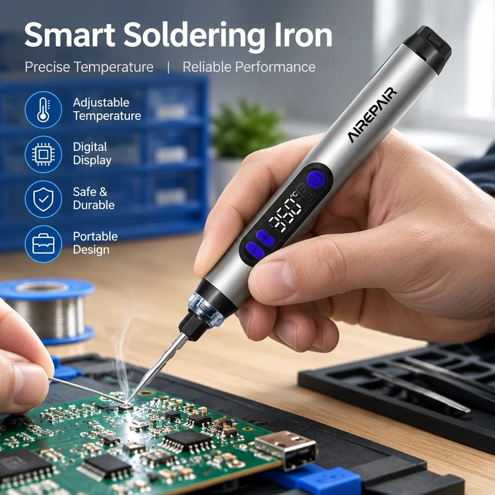 DC 5V Wireless Smart Digital Display Rechargeable Soldering Iron, Electronic Repair Soldering Iron, 200–450°C, Type-C Port