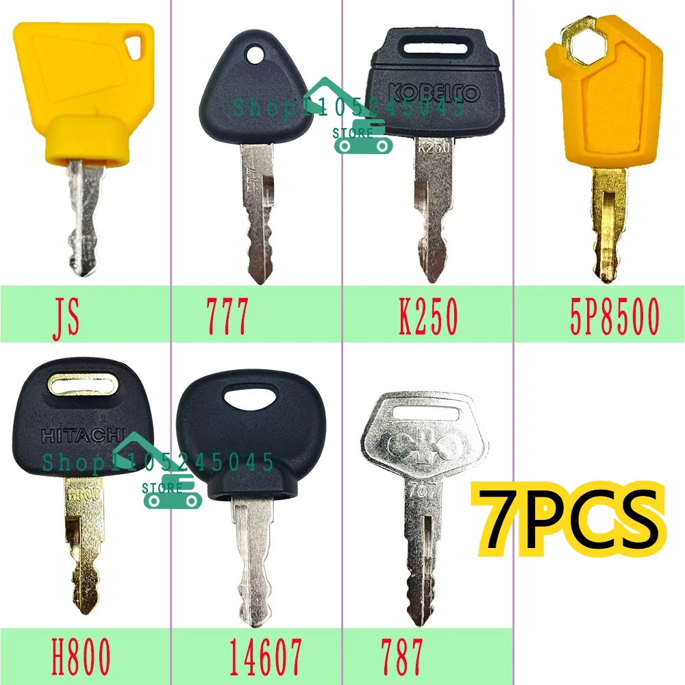 7pcs Construction Machine Keys Master Key Ignition Set 14607 K250 H800 777 787 5P8500 High Quality