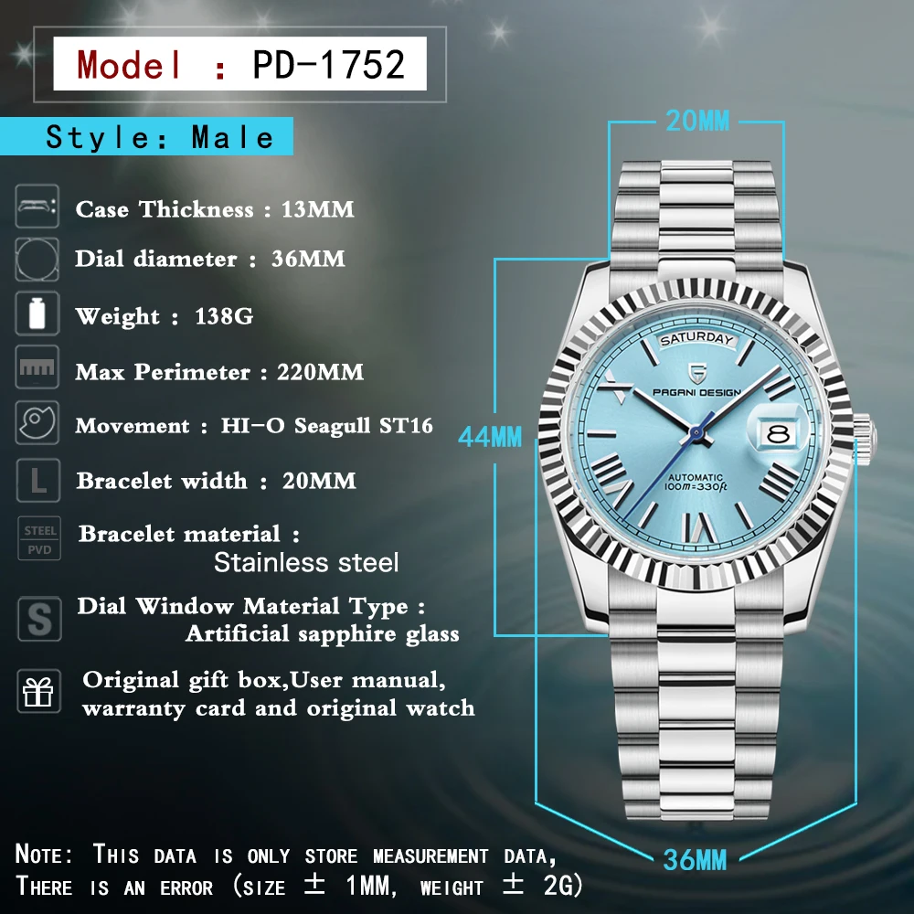 PAGANI DESIGN DD36 Double Calendar 36MM Mechanical Automatic Haiou ST16 Sapphire thumbnail 6