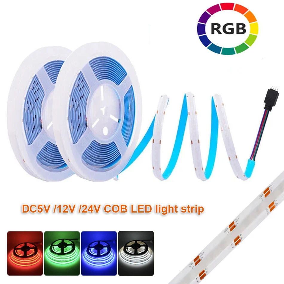 DC5v 12V 24V COB LED light Strip 576LEDs/M RGB High Bright Dotless Home Decor Led Tape Diode Flexible Ribbon Rop