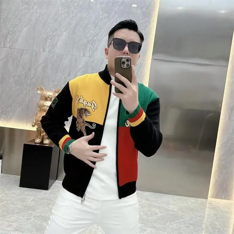 Spring Autumn Men Fashion Casual Jacket Korean Style Coat Men Patchwork Streetwear  Flip Collar Casual Jacket