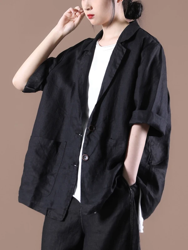 

Loose Linen Women's Suit Jaet plus Size Artistic Sle Korean Version Summer Casual Slimming Five-Button Single-breasted