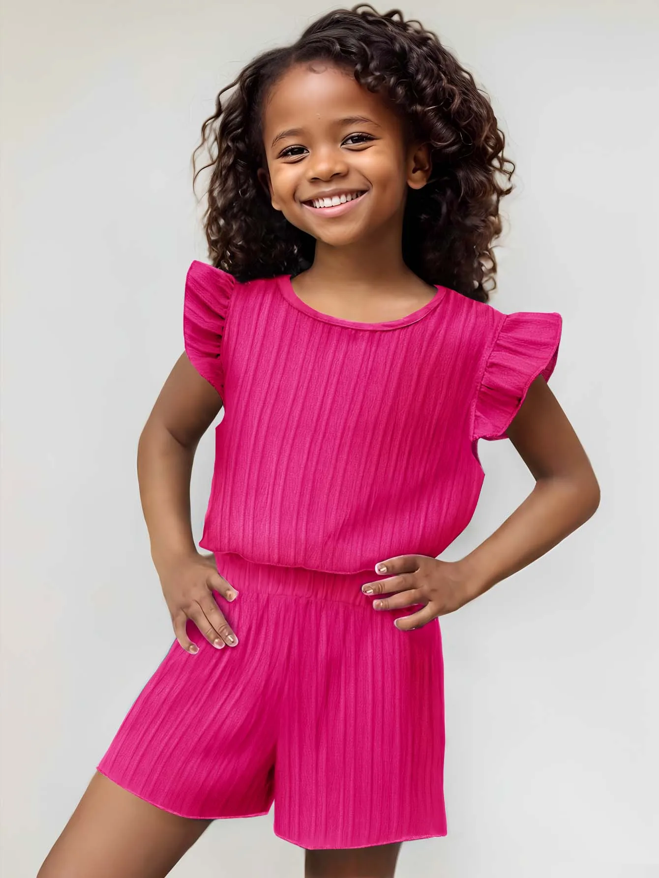 Girls' Summer Two-Piece Set Solid-Colour Sleeveless Round-Neck Top with Casual Shorts Fashionable and Versatile Children's Wear