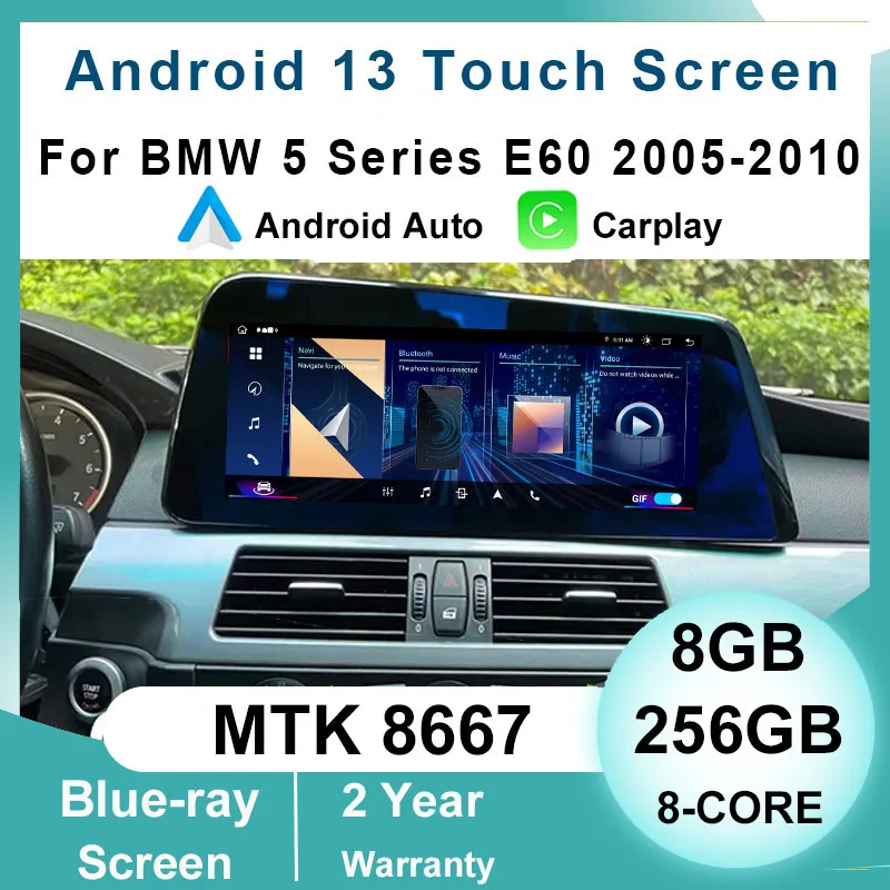 

Android 13 8+256G Auto Carplay Car Multimedia Dvd Player Blade Screen For BMW 5 Series E60 2005-2012 Radio Gps Navigation