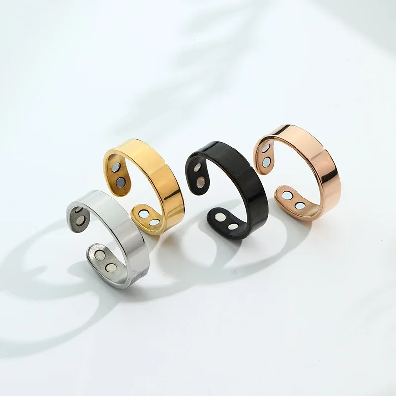 New Stainless Steel Dual Bio Magnetic Ring Therapy Anti Snoring Ring Fat Health Control Wedding Jewelry Magnet Ring