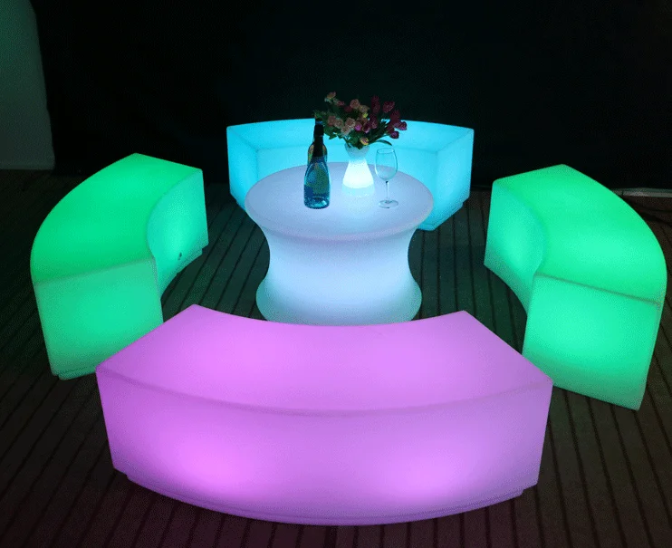

New Design Bar Club Outdoor Remote Control Led Curved Bench With Battery And Switch