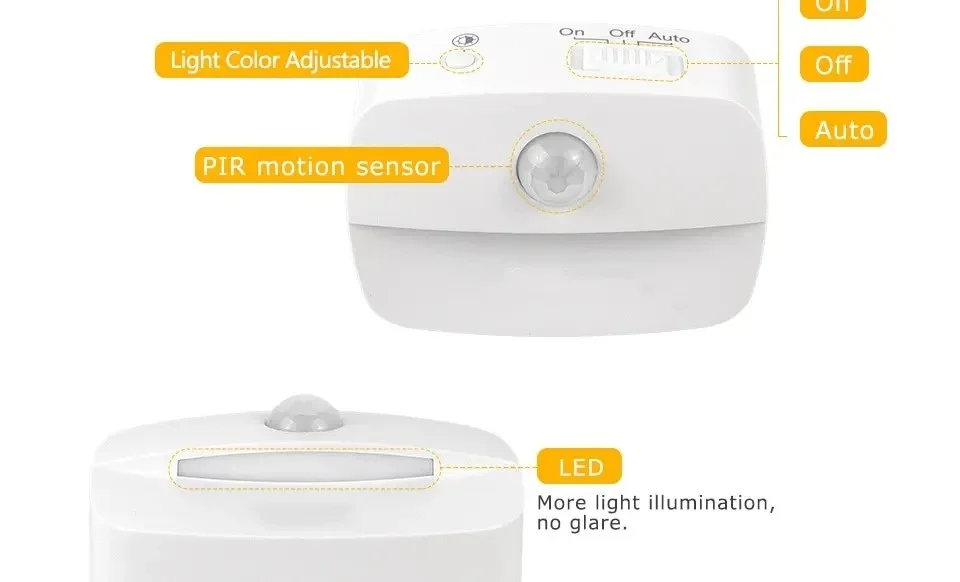 Motion Sensor LED Night Light EU Plug In 3 Modes Night Lamp For Home Aisle Hallway Stair Kitchen Bedroom Bedside Lighting