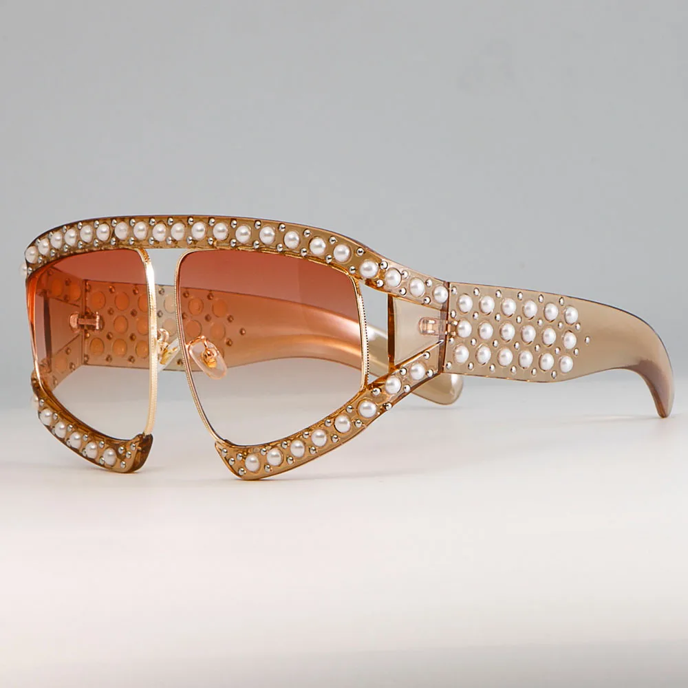 45448 Frauen brille Sonnenbrille Luxus Perlens chirme rote Spiegel brille übergroße UV400 Marke Brille weiblich – Detail 16