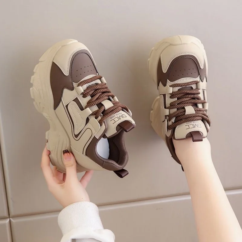 الربيع والخريف الدانتيل يصل شبكة أنيقة تنفس سميكة سوليد أحذية رياضية وترفيهية عصرية جديدة مريحة أحذية نسائية #1
