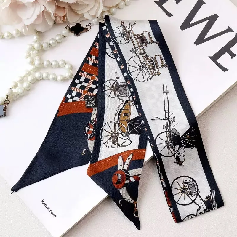 2025 Hot Korean Style Orange Bag Silk Scarf Twill Tie Bag Small Streamer Decorative Bag Handle Headband Korean Ins Scarf Gift image 5