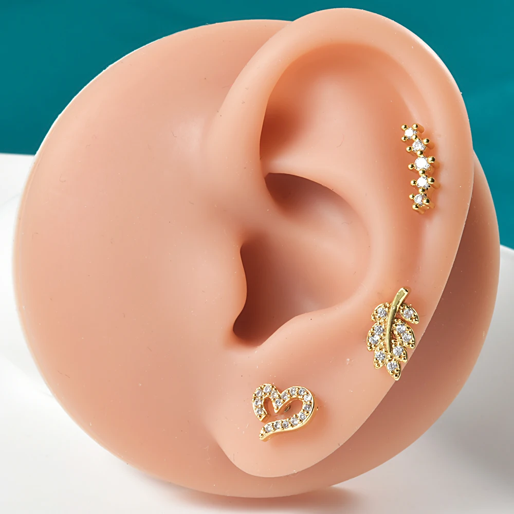 1pc 316L Surgical Steel Gold Plated CZ Ear Stud Ear Tragus Cartilage Helix Conch Lobe Piercing Labret Lip Ring Piercing Jewelry