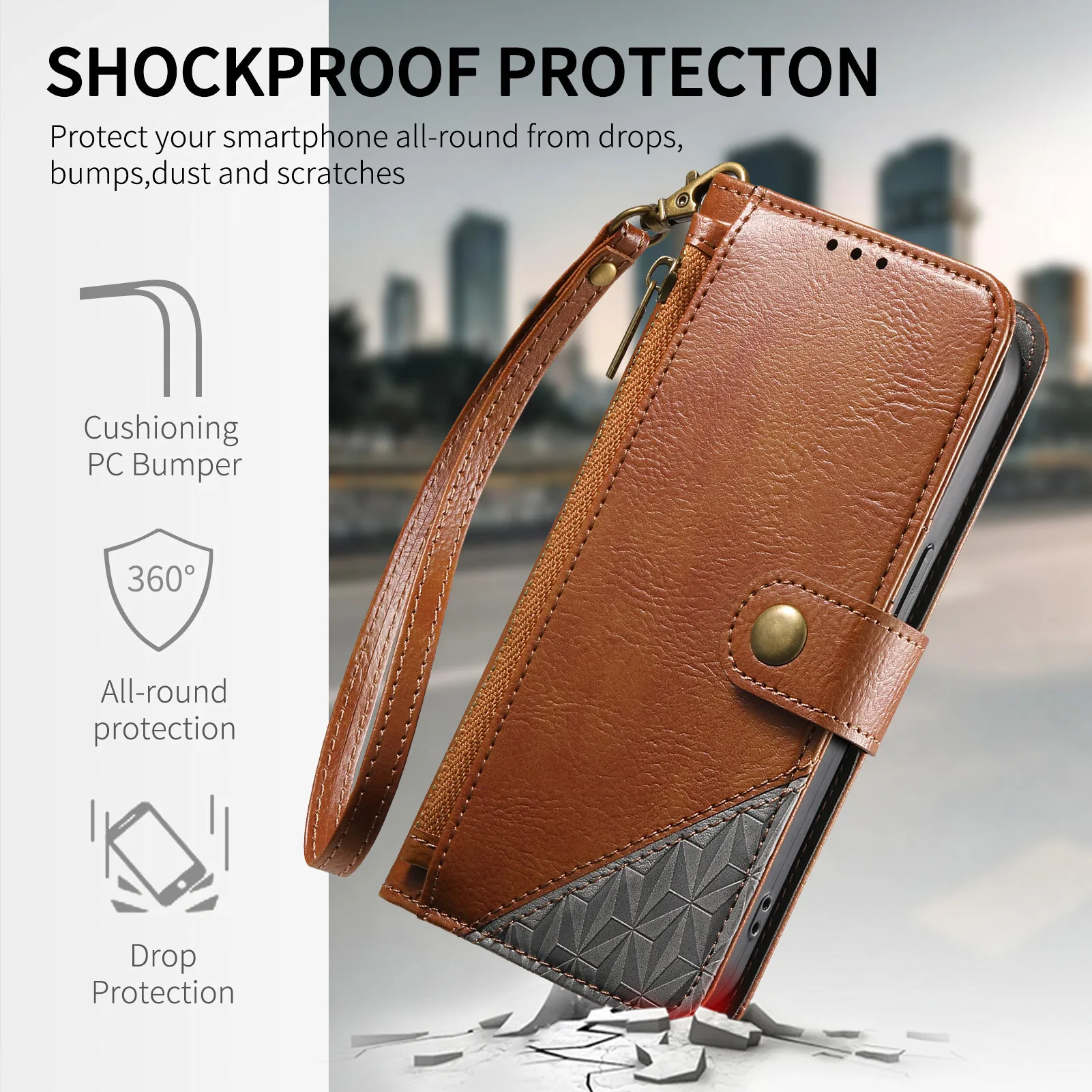 Zipper Wallet Leather Case For Samsung S26 25 24 23 Plus Ultra FE For Samsung A15 A16 17 A33 A34 A35 Lanyard Phone Case Cover view 3