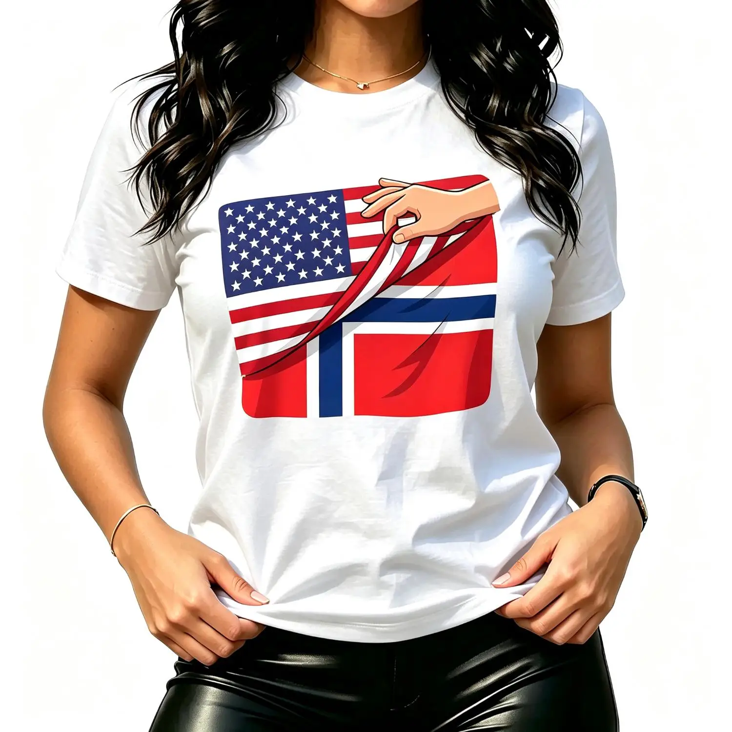 USA and Norway Flags Norwegian Roots Cute Country Friendship T-Shirt