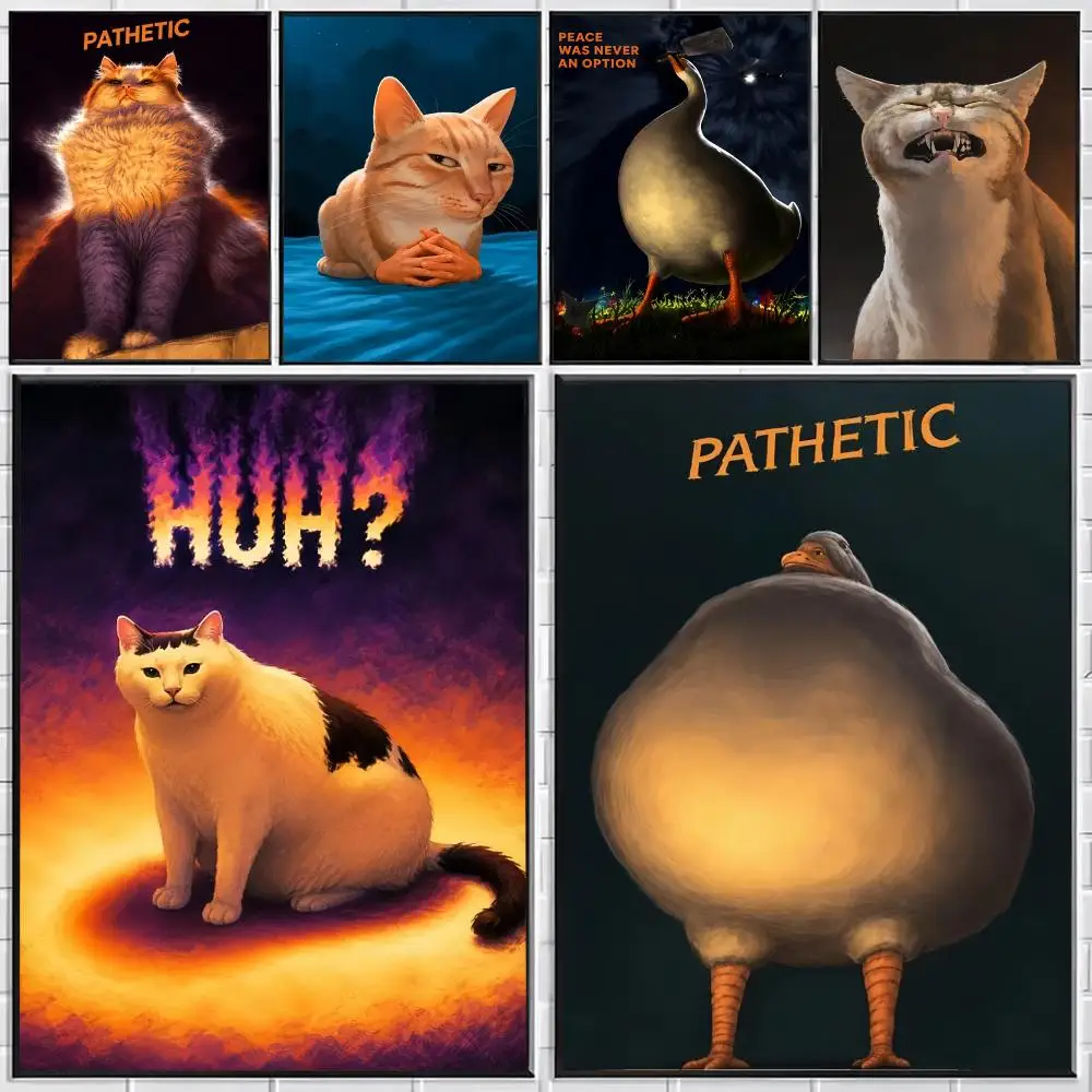 Surreal Funny Whimsical Digital Art Cat MeMe Poster Stylish Wall Art for Bedroom Living Room Bar Café Home Decor Gift
