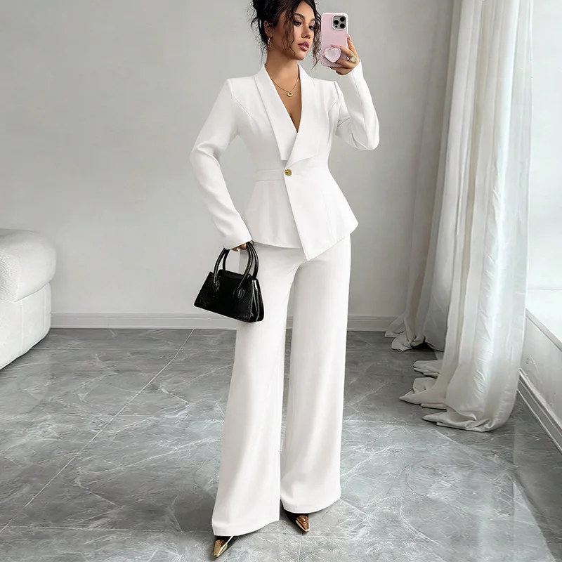 2026 Roupa de estilo europeu e americano primavera para mulheres: jaqueta e calças compridas casuais conjunto de duas peças