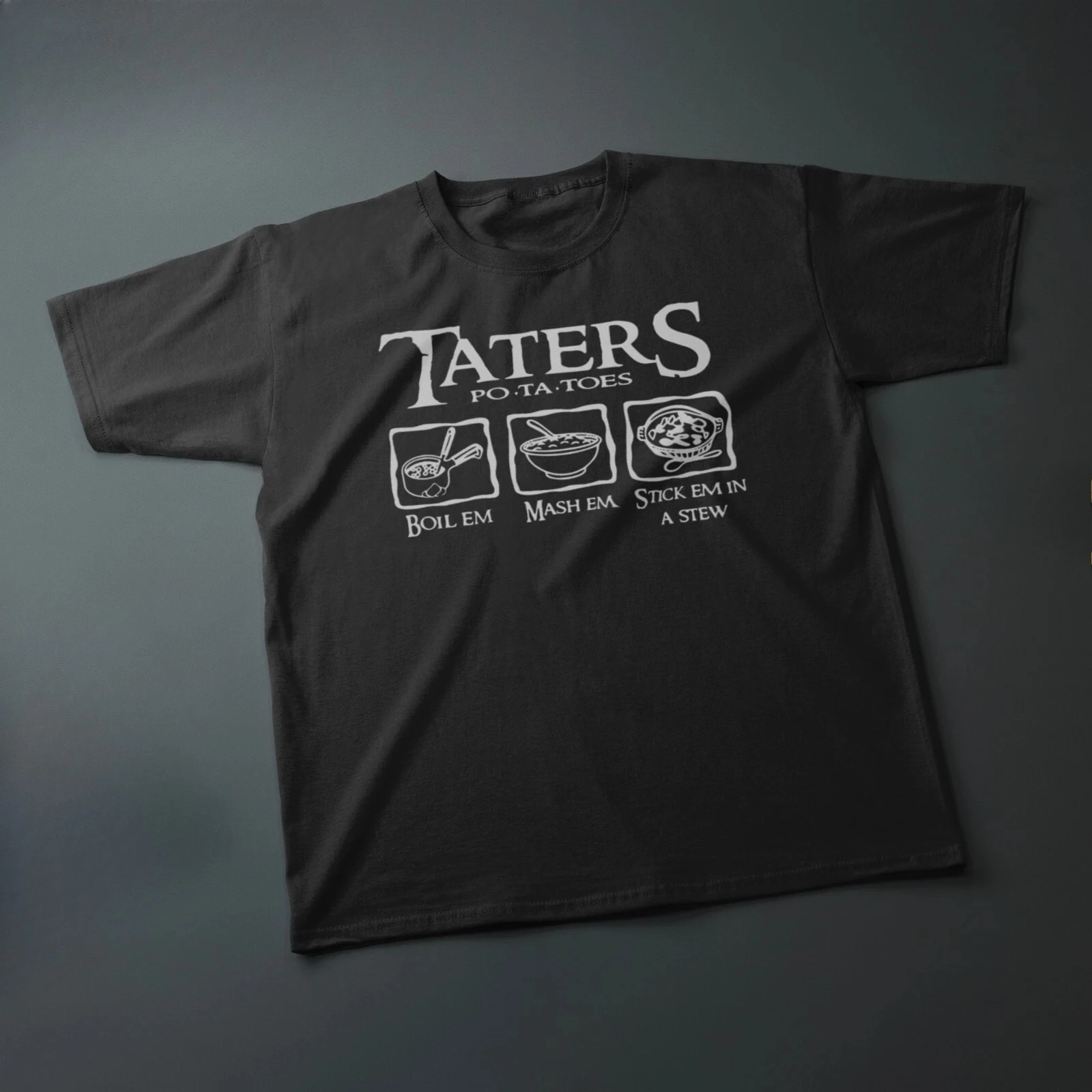 Vintage Taters Boil Em Mash Em Stew Em Meme T Shirt Men Women Oversized Cotton Blend Tee Streetwear Loose Short Sleeve Unisex