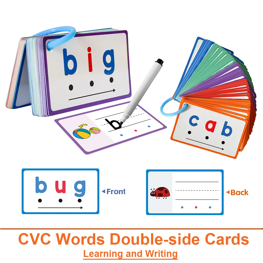 Montessori CVC Words Writing Cards, Phonics Games, Beginning Phonics Word Builders, Sorting Spelling Word Learning Aids, 60 Card